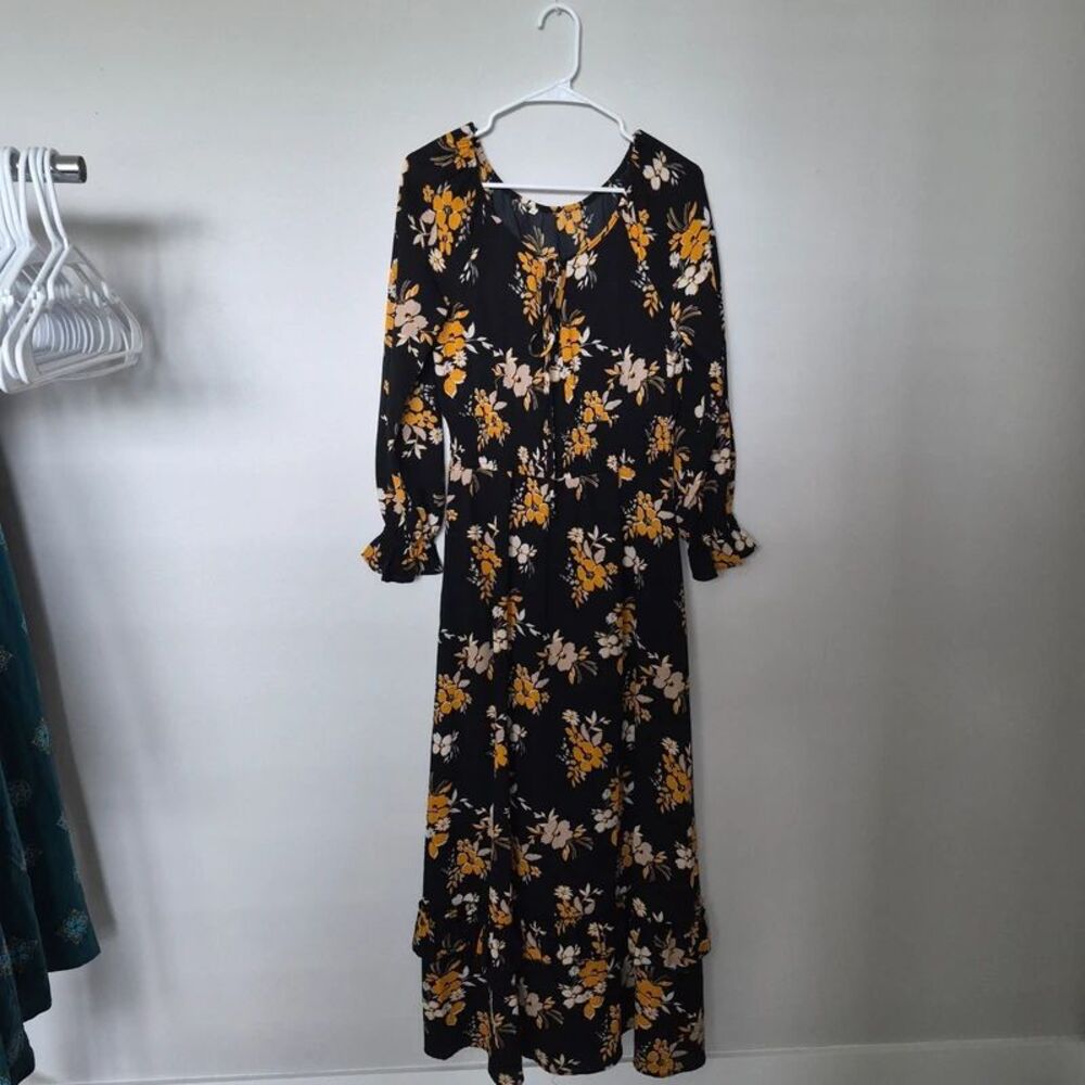 Womens Black Flower Maxi Dress